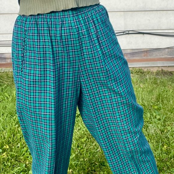 Vintage Pants - VINTAGE Plaid Cotton Blend Pants | Elastic Waistband | Koret Sport | A13